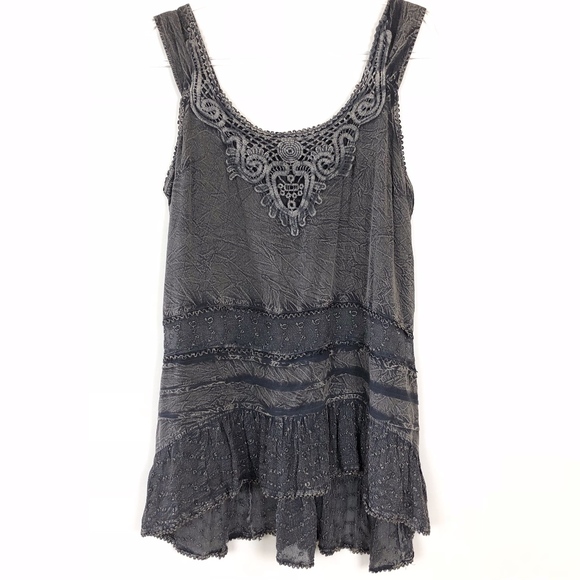 Rebellion Tops - Rebellion Dark Gray Distressed Tank Top Womens L